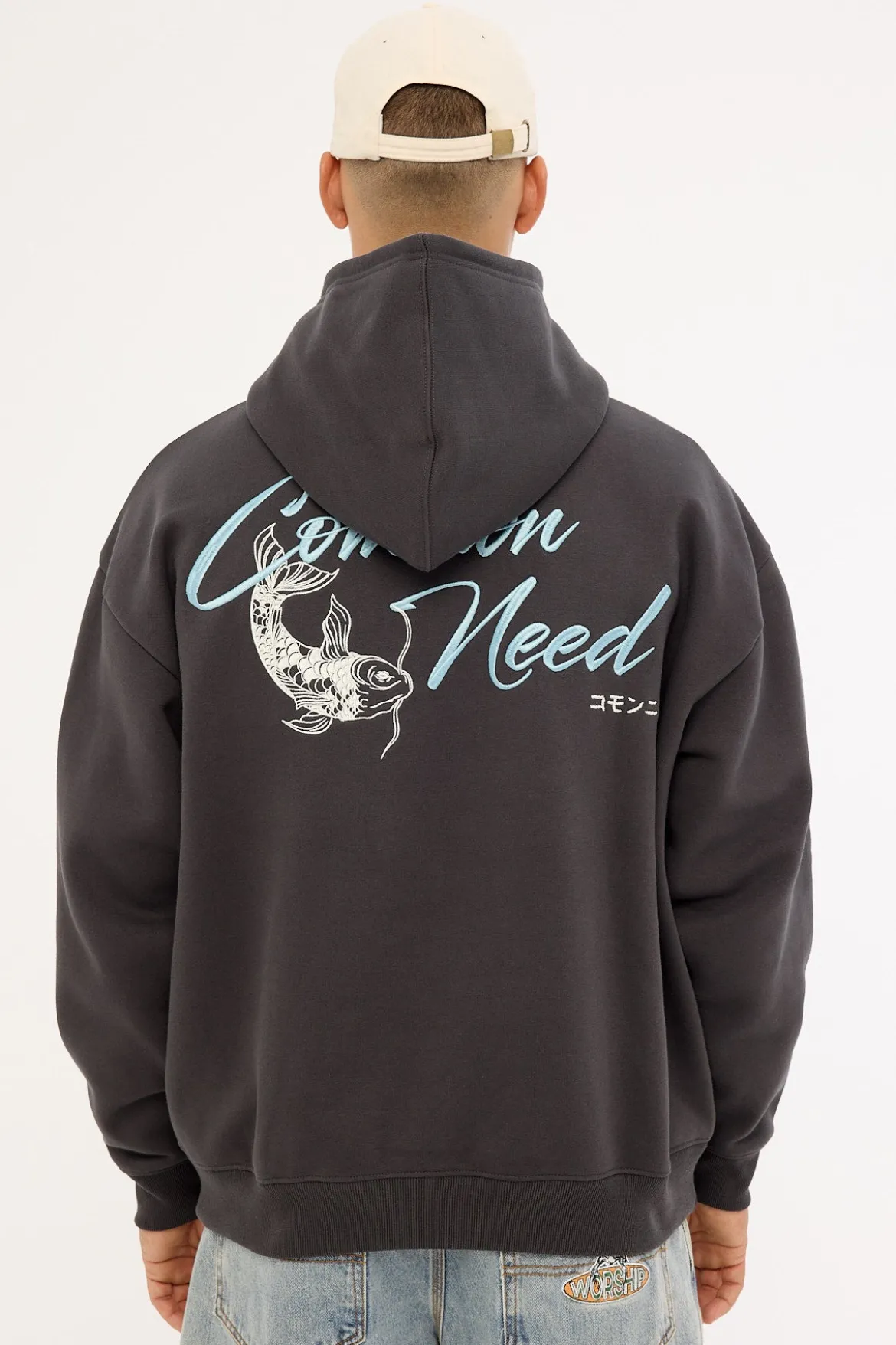 Koi Fish Boxy Hoodie Off Black