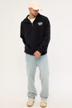 Koi Fish Quarter Zip Sweater Black