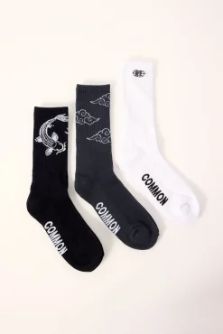 Koi Fish Sock 3 Pack Black/Dark Grey/White