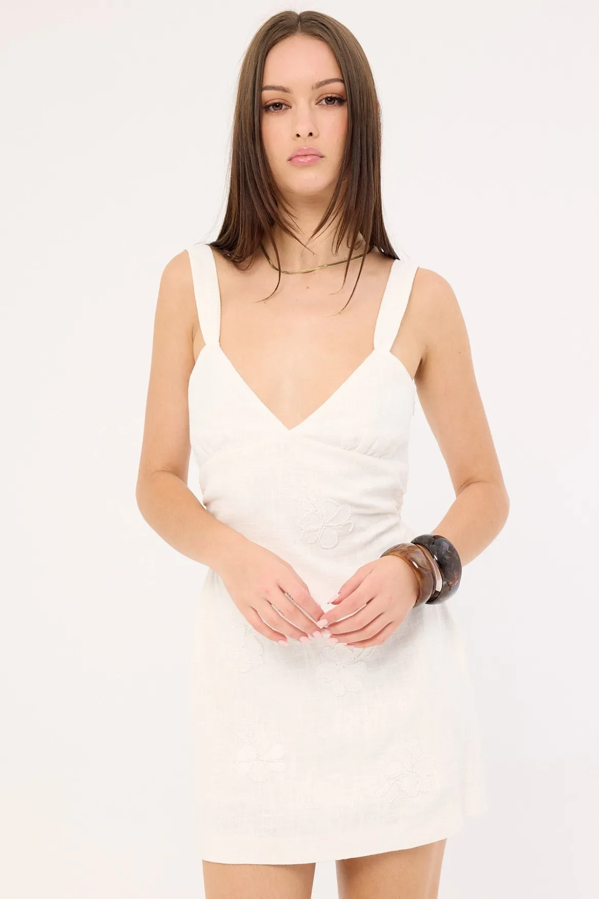 Kora Beaded Linen Mini Dress White