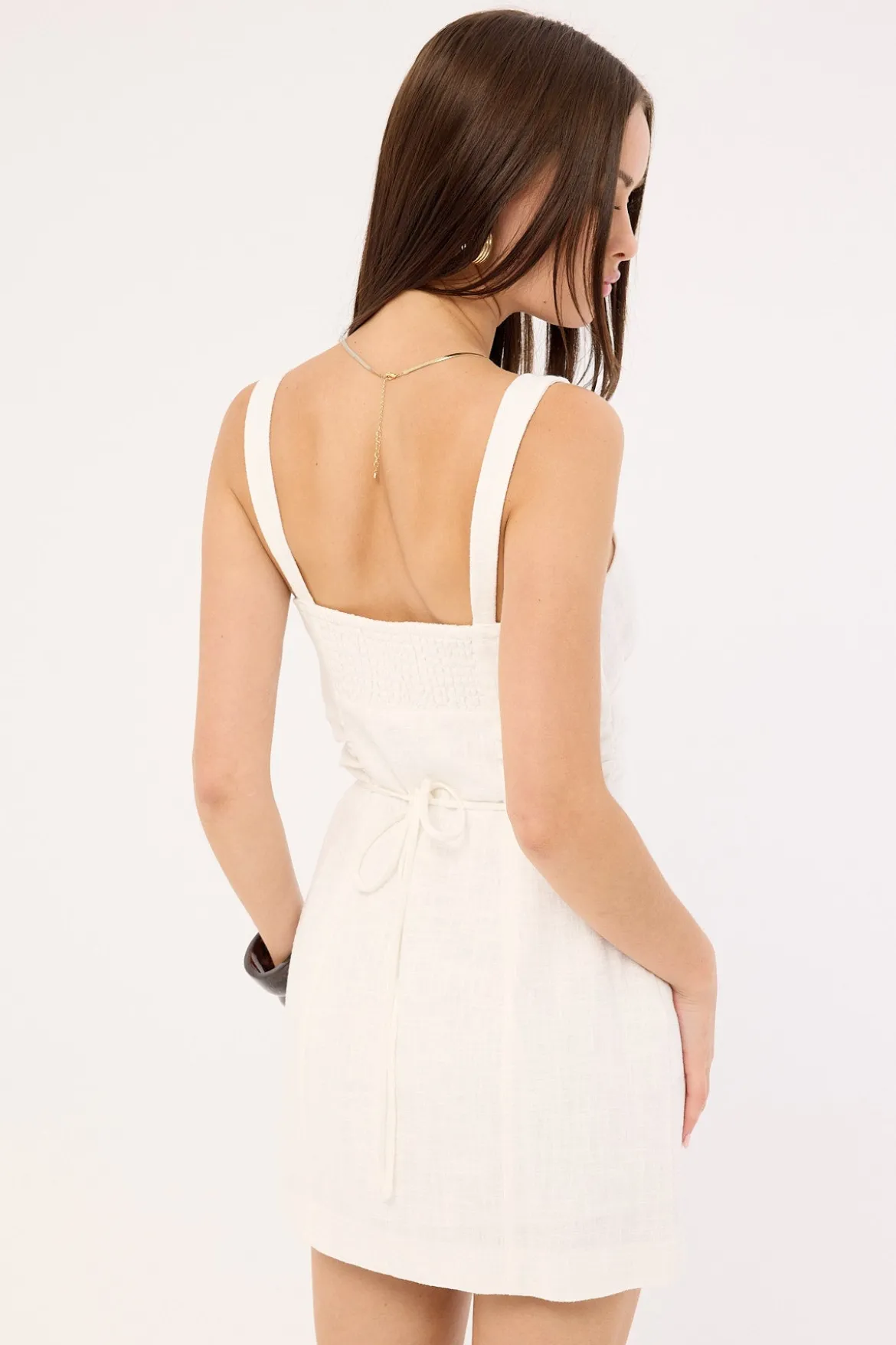 Kora Beaded Linen Mini Dress White