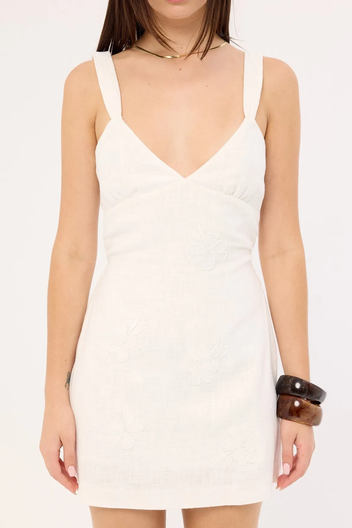 Kora Beaded Linen Mini Dress White