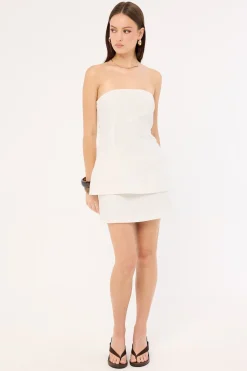Kora Beaded Linen Mini Skirt White