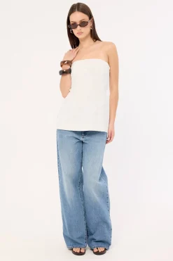 Kora Beaded Linen Strapless Top White