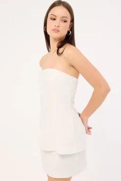 Kora Beaded Linen Strapless Top White