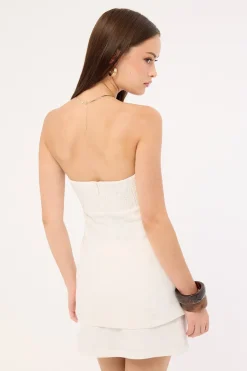 Kora Beaded Linen Strapless Top White