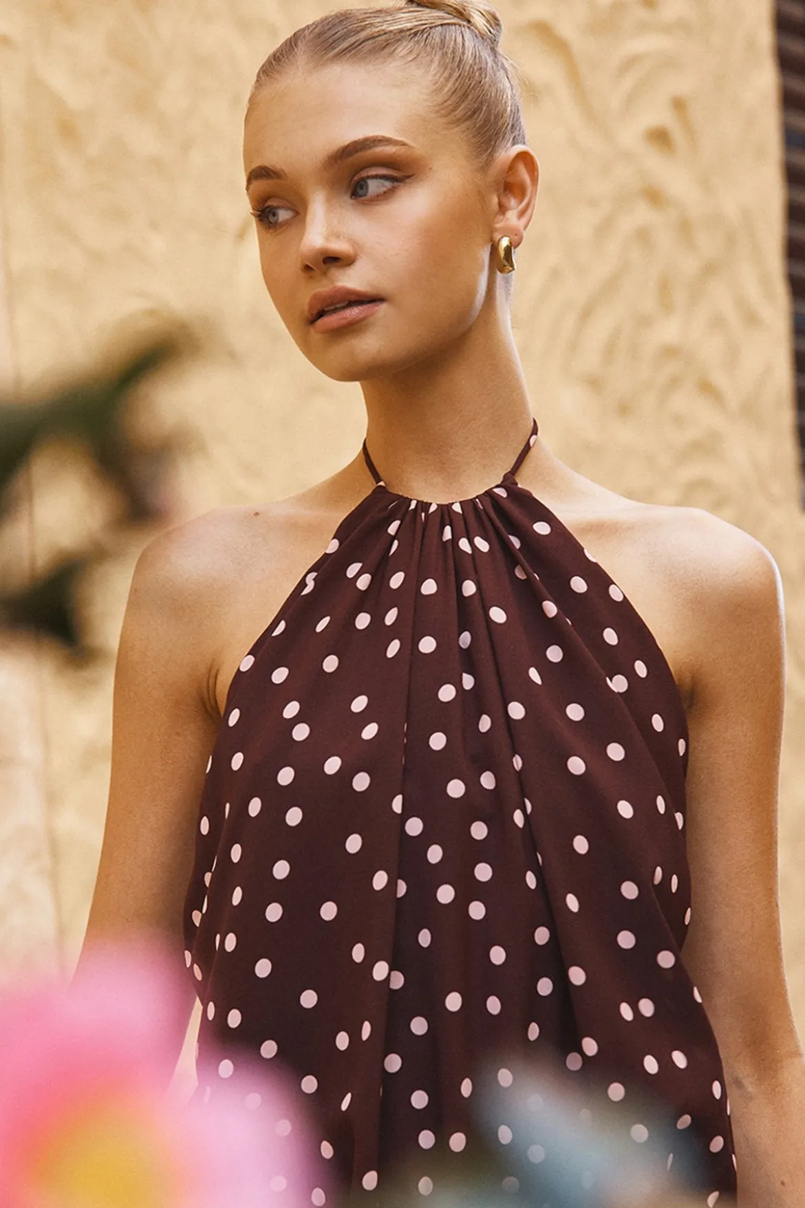 Kori Halter Mini Dress Burgundy Polka
