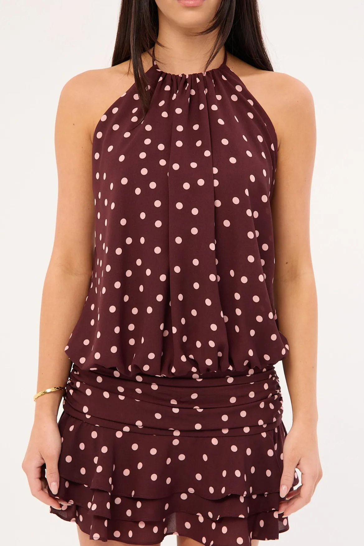 Kori Halter Mini Dress Burgundy Polka