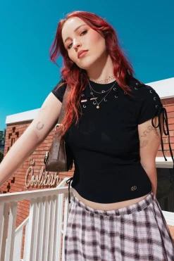 Lace Up Baby Tee Black
