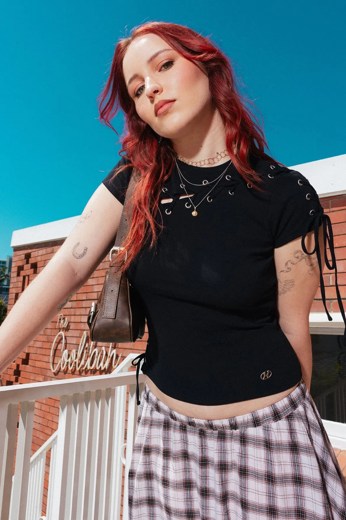 Lace Up Baby Tee Black