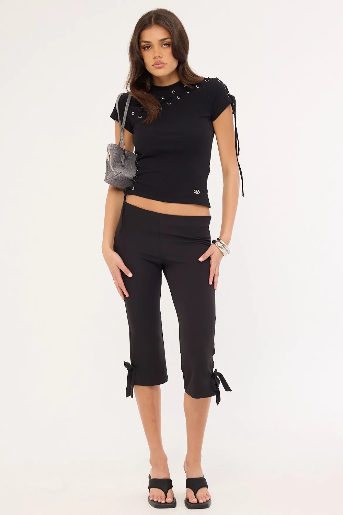 Lace Up Baby Tee Black