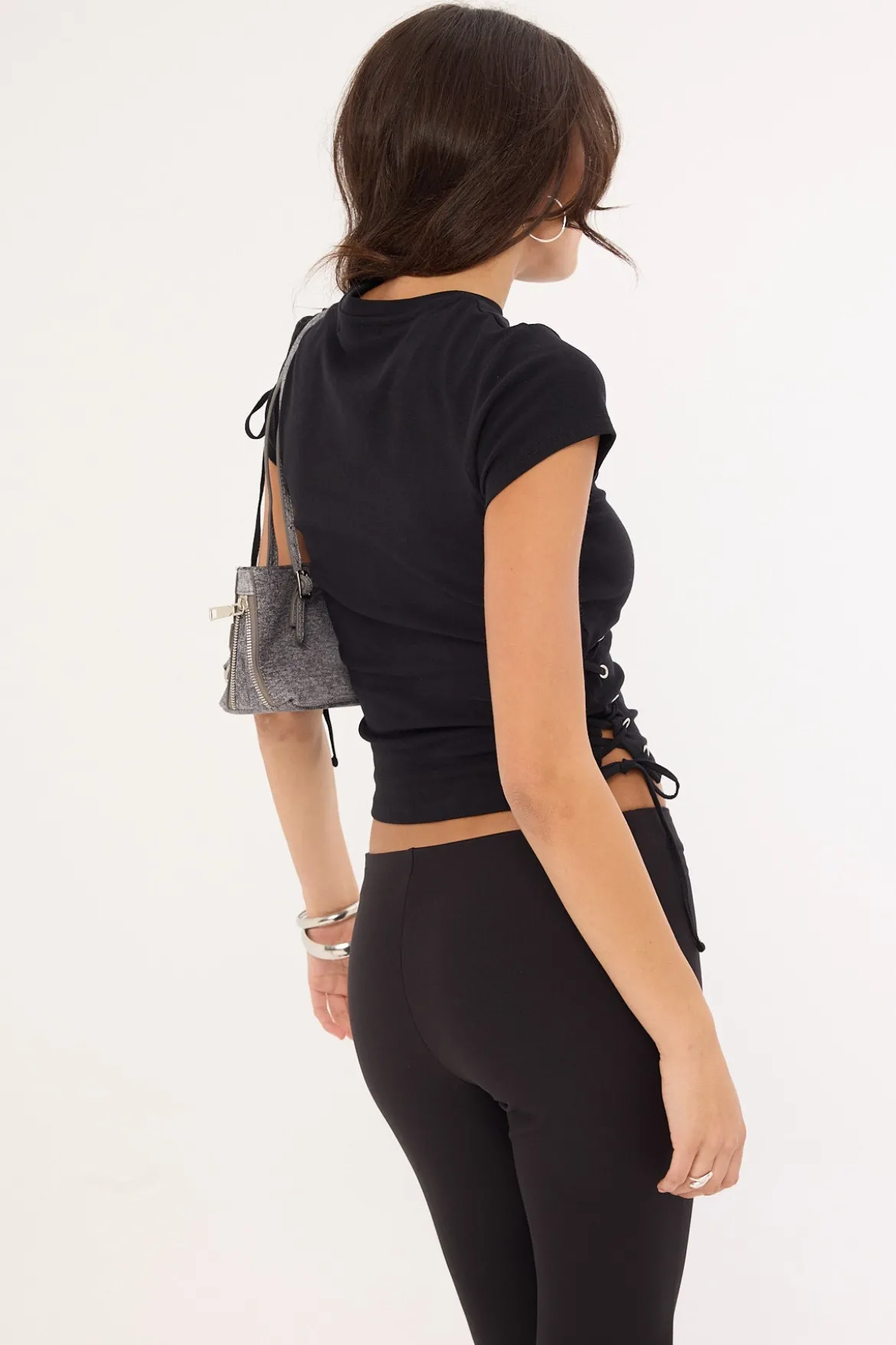 Lace Up Baby Tee Black