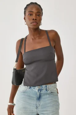 Lace Up Back Tie Top Grey