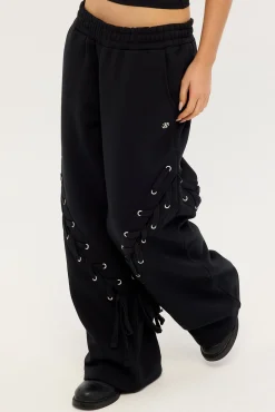 Lace Up Wide Leg Trackpant Black
