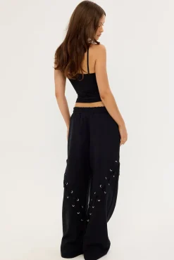 Lace Up Wide Leg Trackpant Black