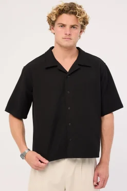 Lagos Boxy Cropped Resort Shirt Black