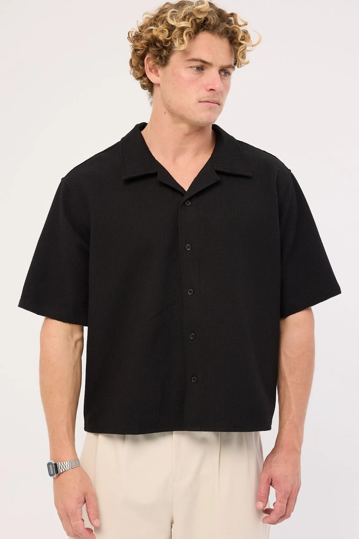 Lagos Boxy Cropped Resort Shirt Black