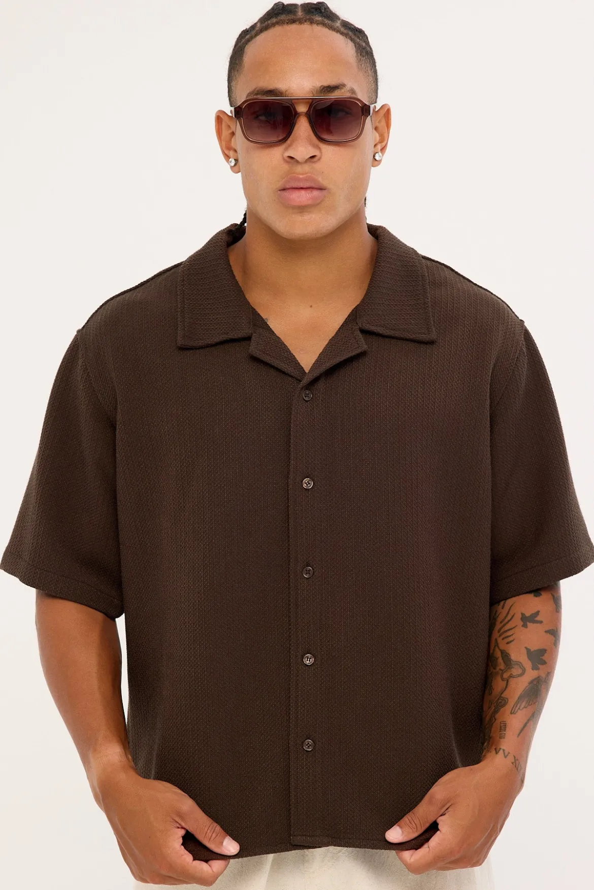 Lagos Boxy Cropped Resort Shirt Dark Brown