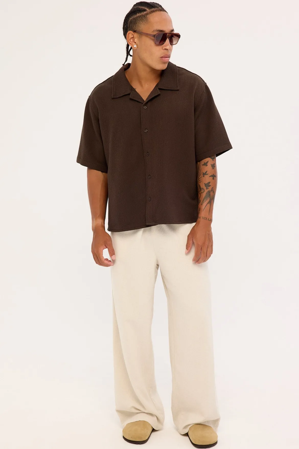 Lagos Boxy Cropped Resort Shirt Dark Brown