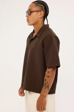 Lagos Boxy Cropped Resort Shirt Dark Brown