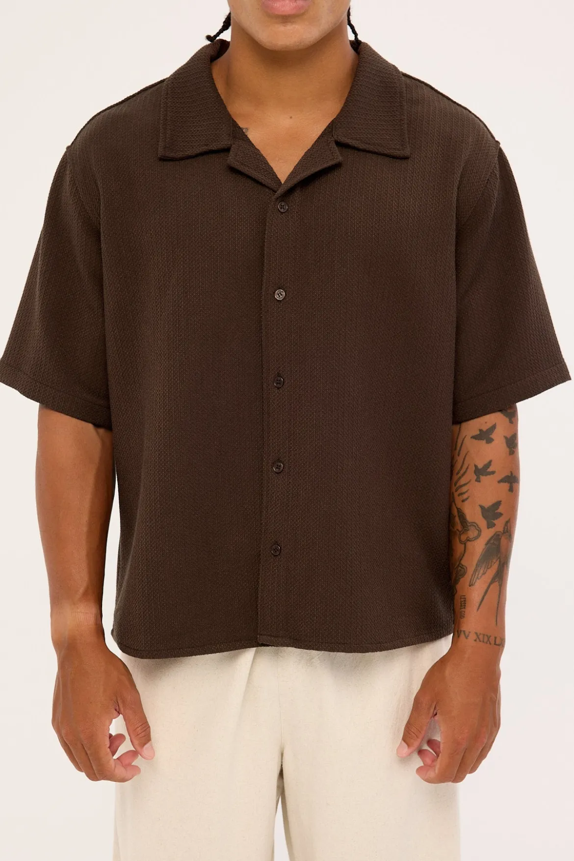 Lagos Boxy Cropped Resort Shirt Dark Brown
