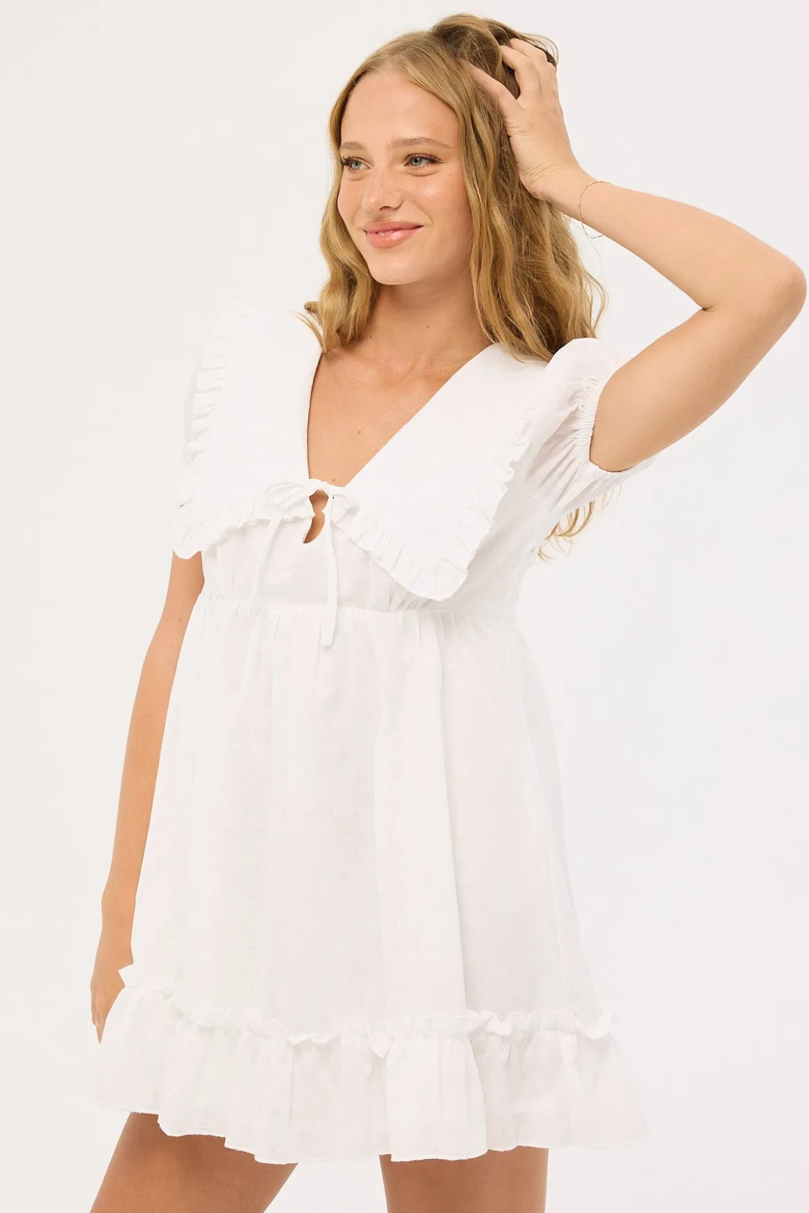 Layla Ruffle Collar Mini Dress White
