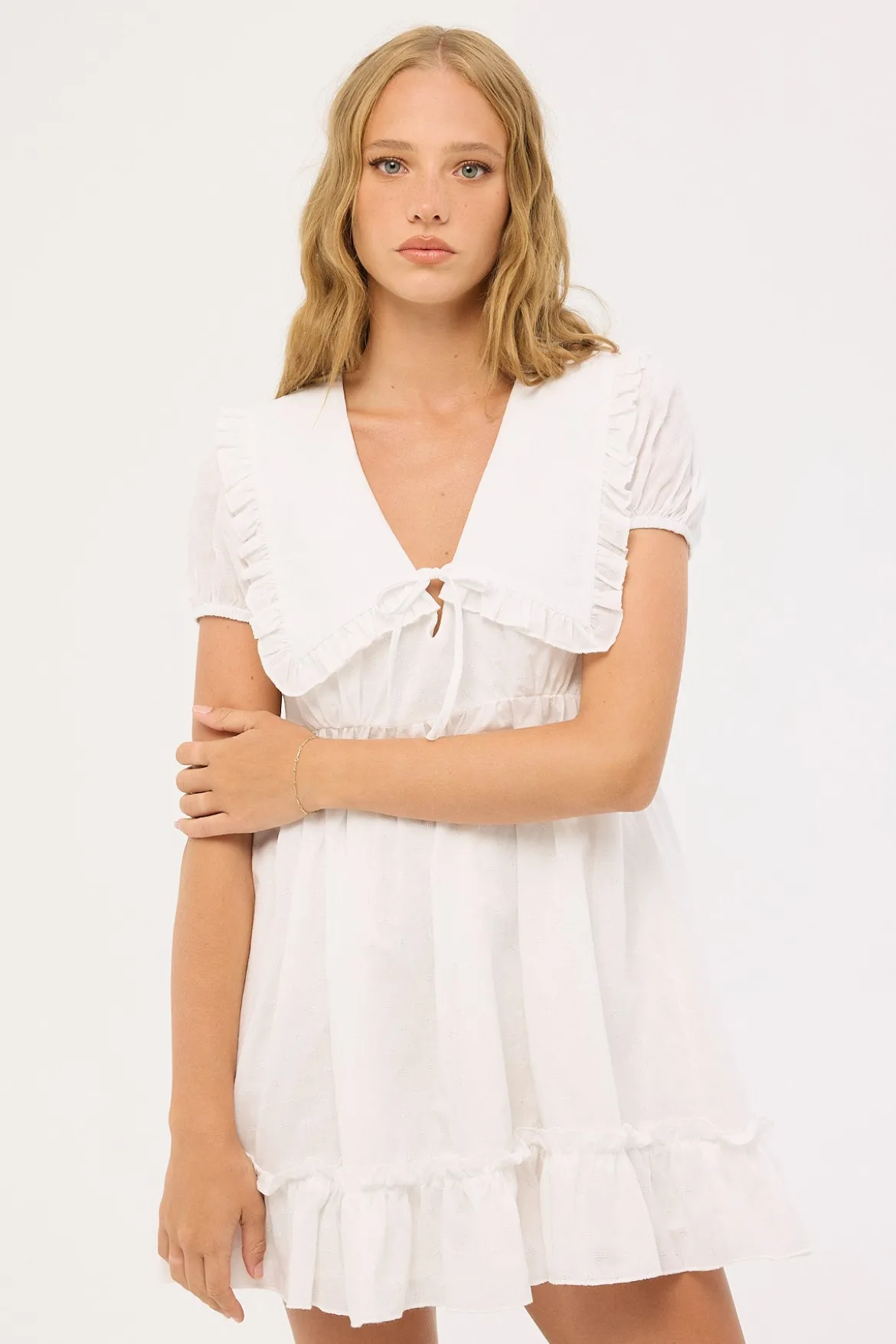 Layla Ruffle Collar Mini Dress White
