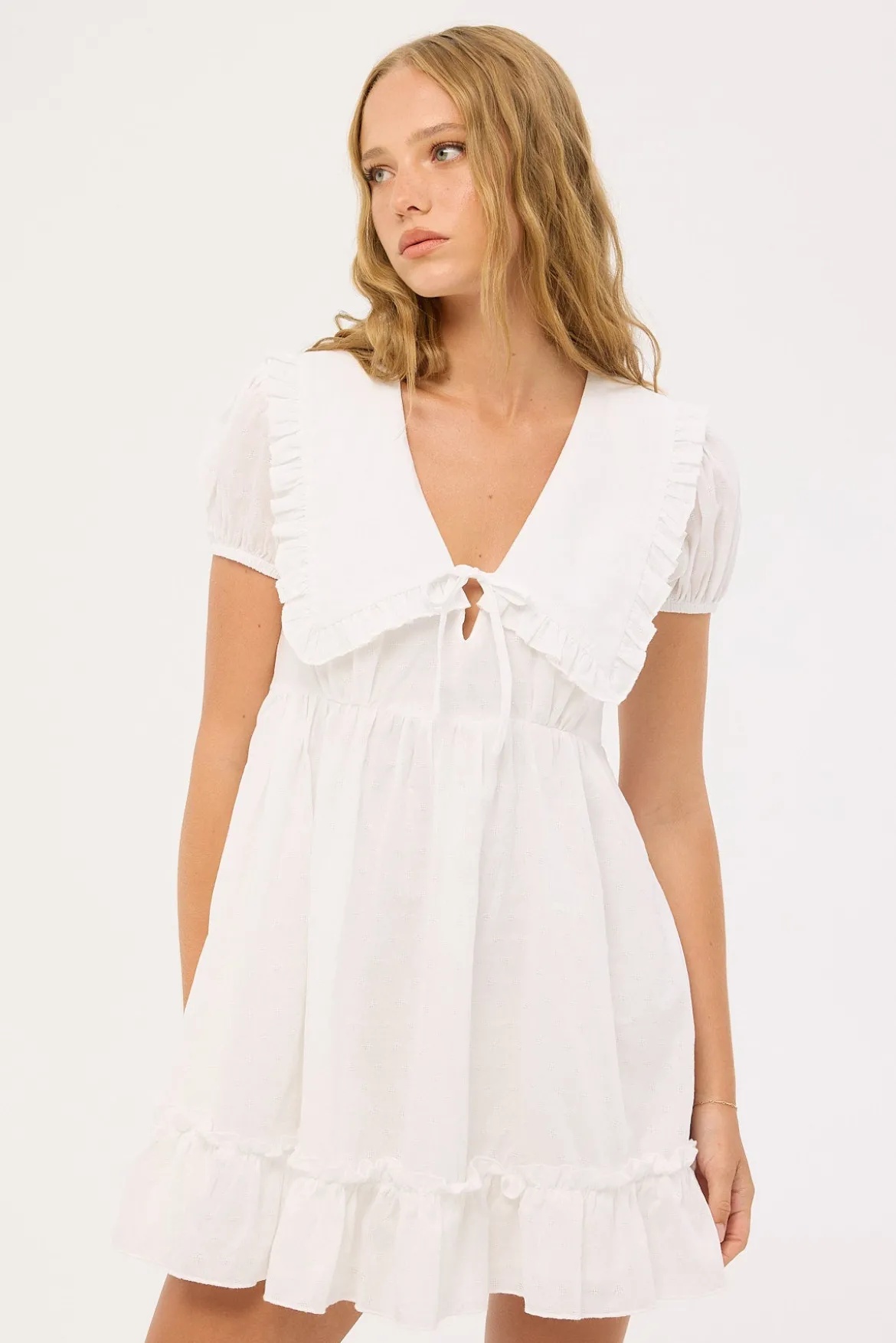 Layla Ruffle Collar Mini Dress White