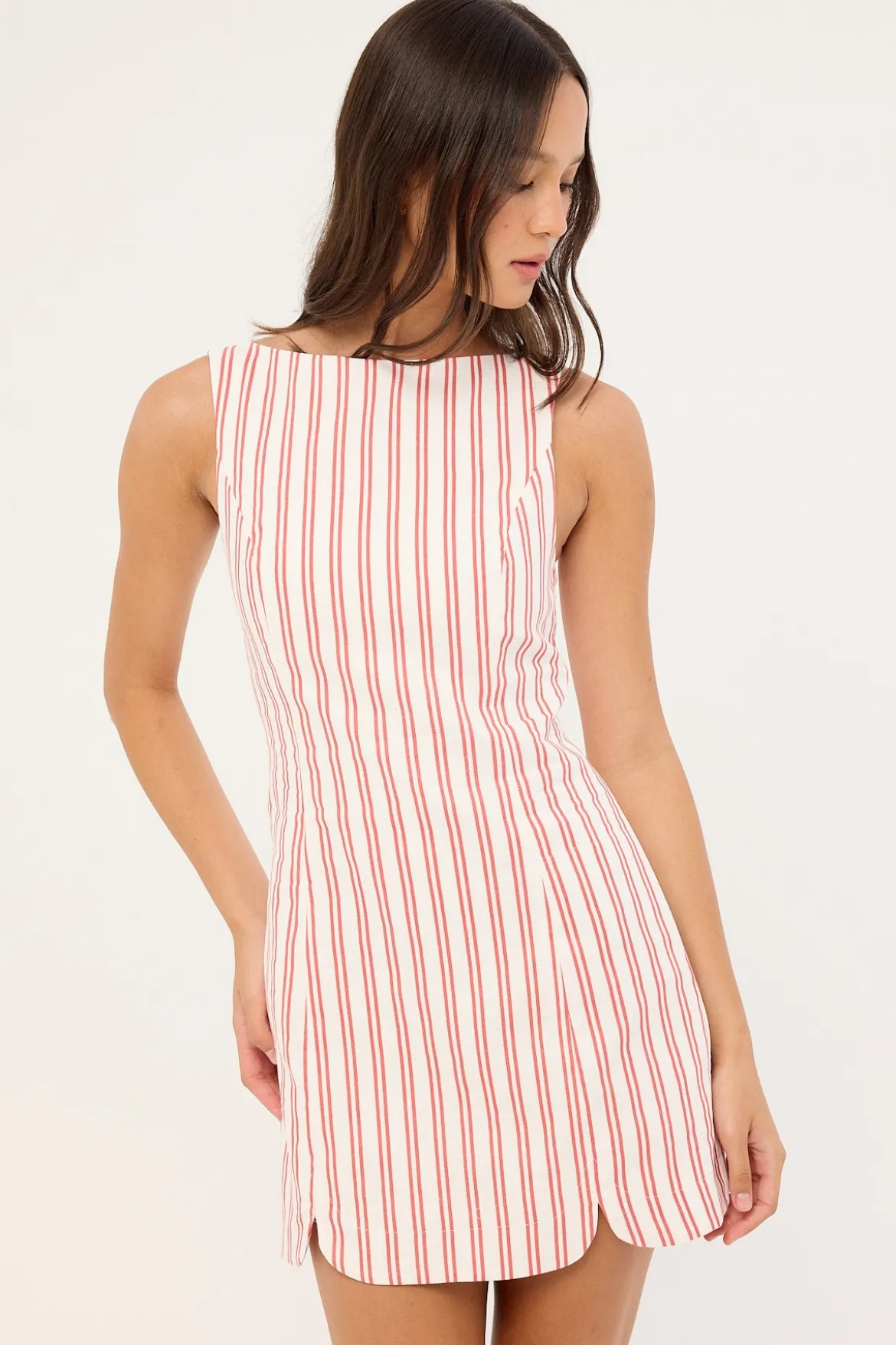 Leah Linen Mini Dress Red Stripe