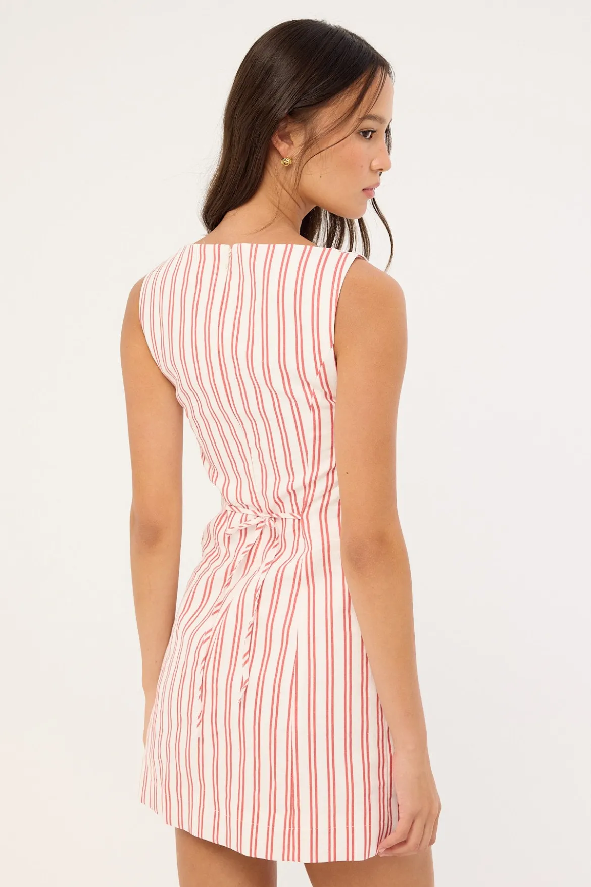 Leah Linen Mini Dress Red Stripe