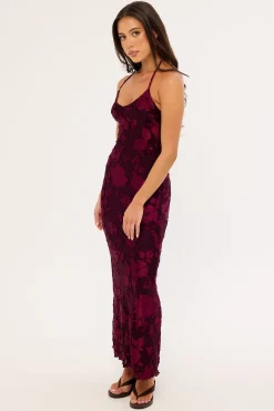 Lelia Jacquard Slip Maxi Dress Burgundy