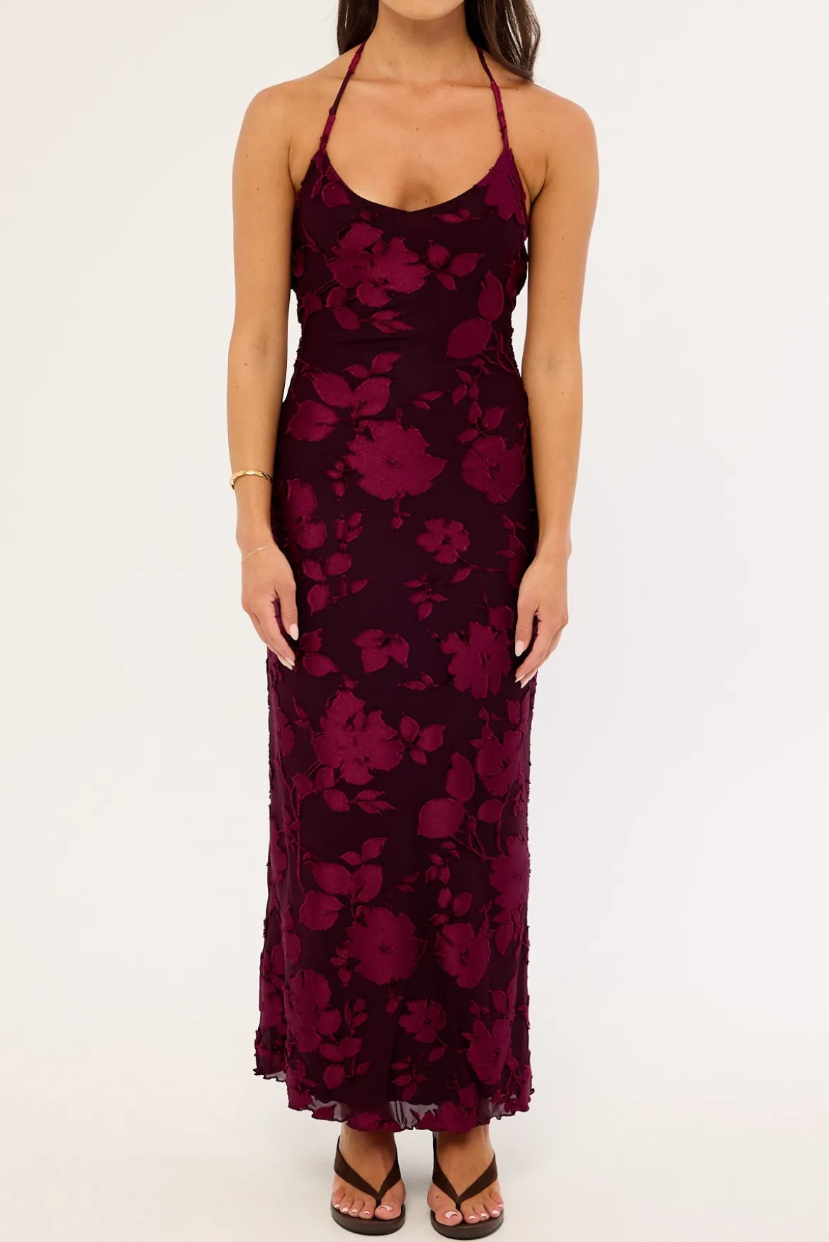 Lelia Jacquard Slip Maxi Dress Burgundy