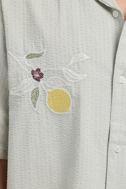 Lemons Embroidered Resort Shirt Sage