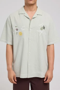 Lemons Embroidered Resort Shirt Sage