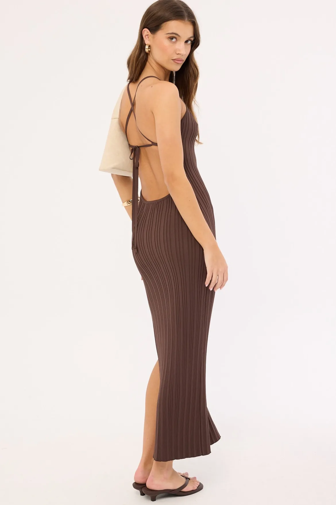 Lennon Knit Midi Dress Brown