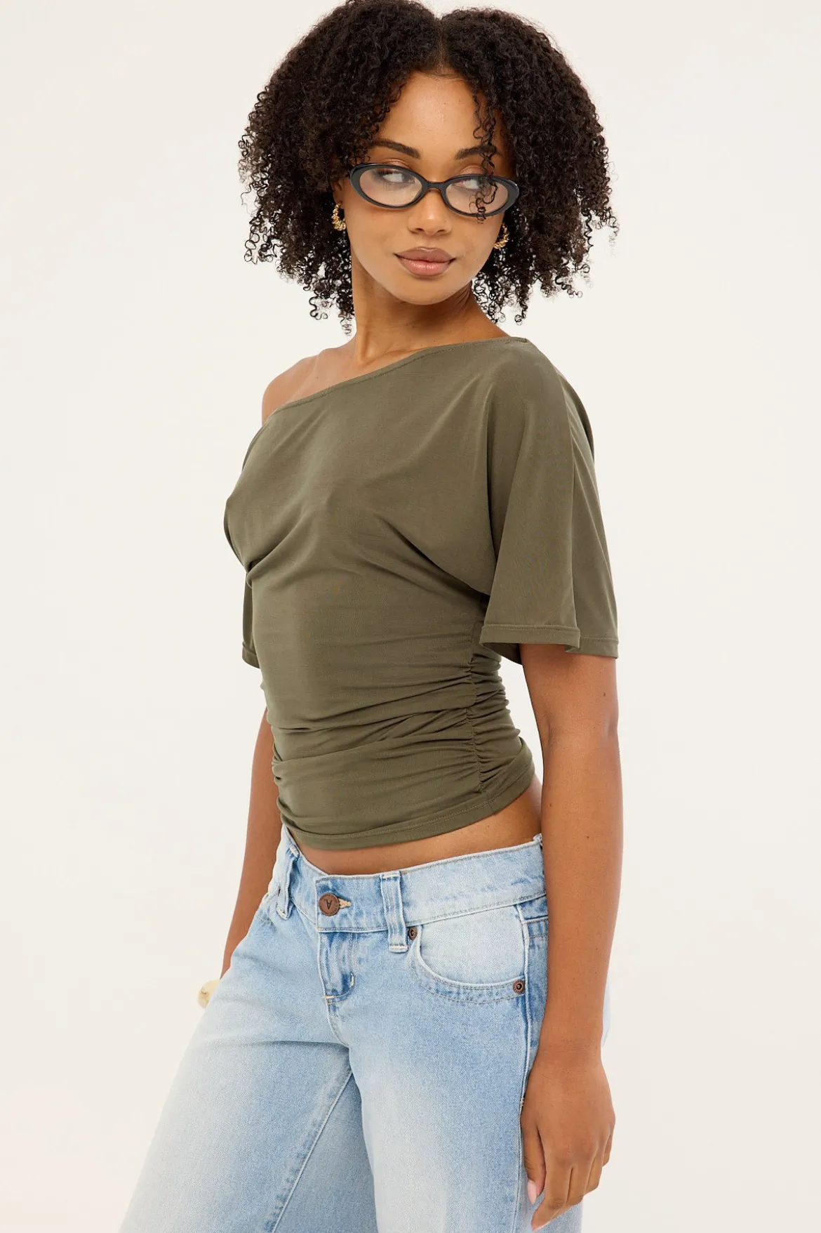 Leo Ruched T-shirt Khaki Green
