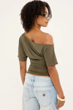 Leo Ruched T-shirt Khaki Green