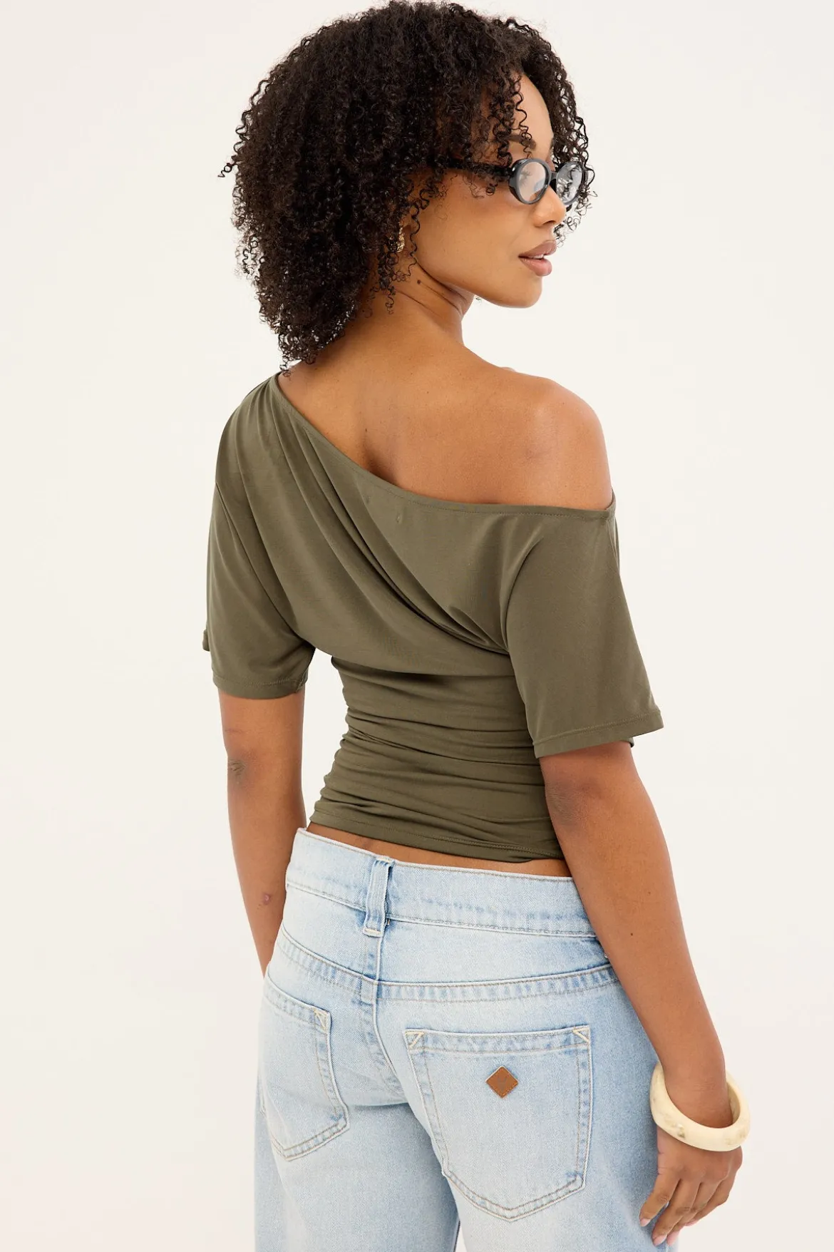 Leo Ruched T-shirt Khaki Green