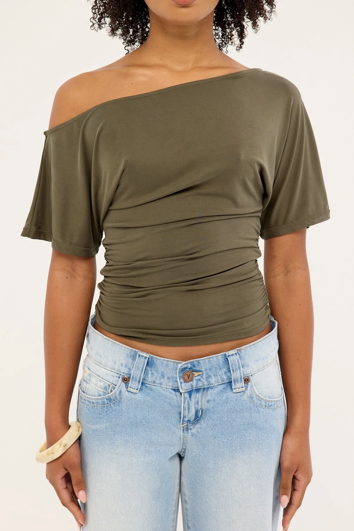 Leo Ruched T-shirt Khaki Green