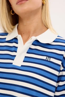 Leon Stripe Rugby Fleece Top Blue Stripe