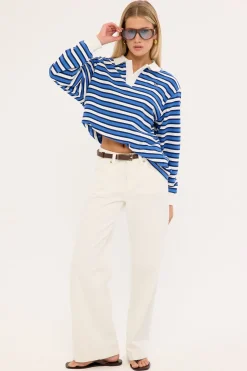 Leon Stripe Rugby Fleece Top Blue Stripe
