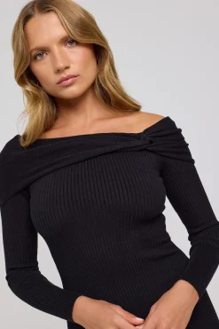 Leonie Off Shoulder Knit Dress Black
