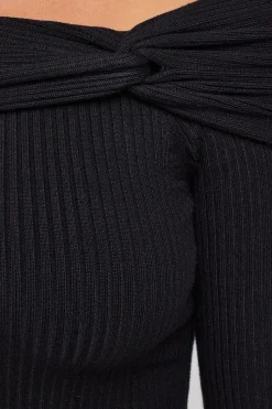 Leonie Off Shoulder Knit Dress Black