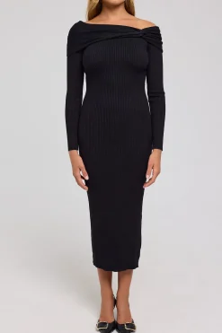 Leonie Off Shoulder Knit Dress Black