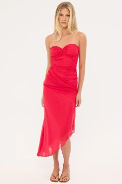 Lettie Mesh Midi Dress Raspberry