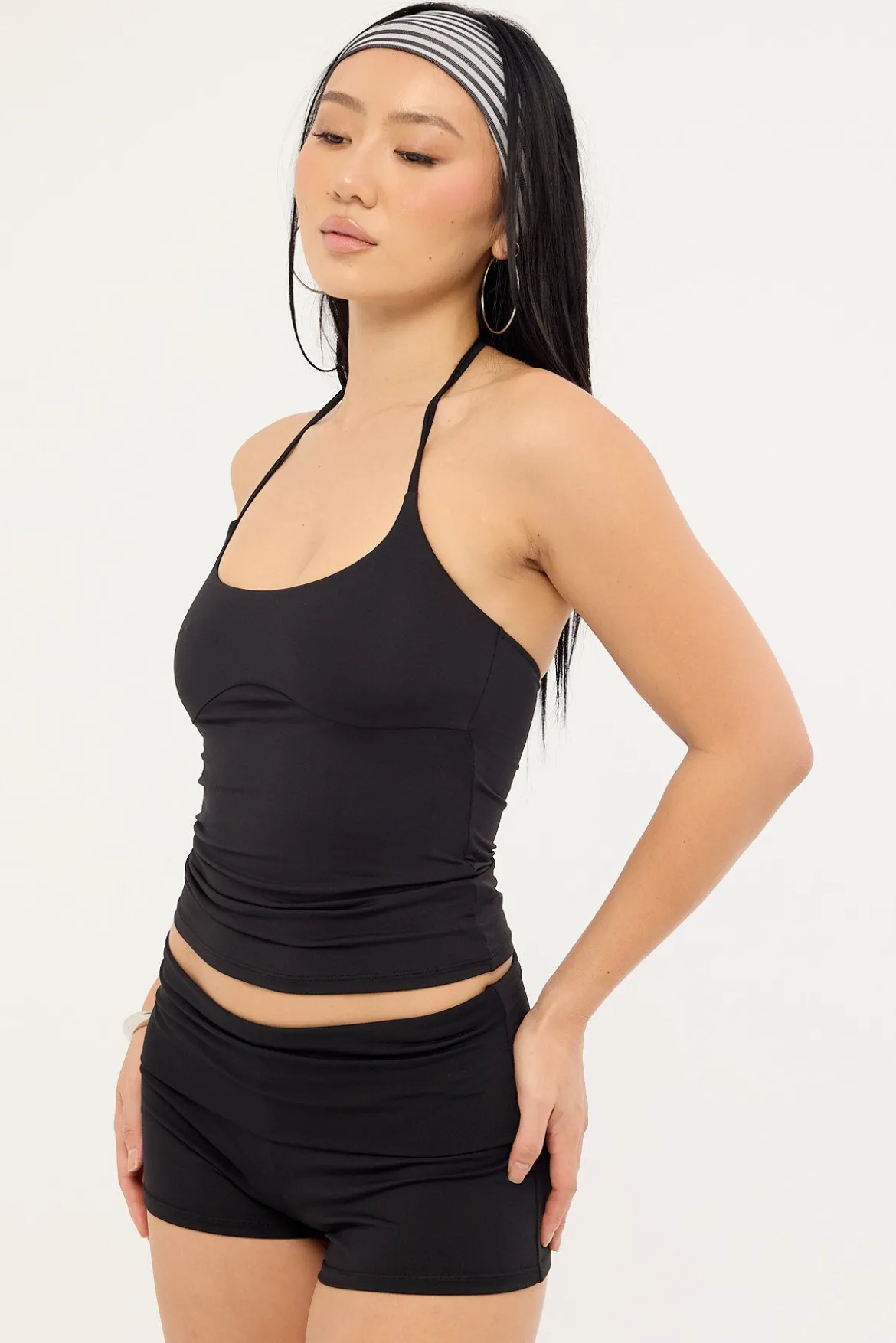 Lia Jersey Fold Over Short Black