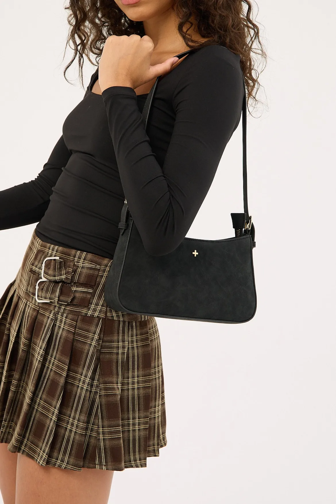 Lilu Shoulder Bag Black Suede PU