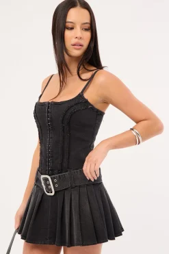 Limitless Denim Mini Dress Washed Black