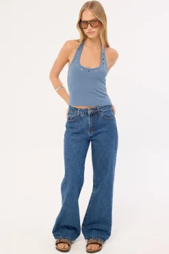 Living Easy Eyelet Halter Top Bluefin