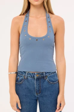 Living Easy Eyelet Halter Top Bluefin